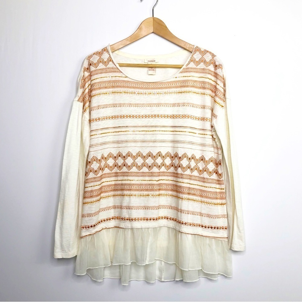 𝅺Sundance embroidered sequin sheer peplum hem blouse